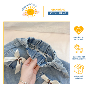 quần jean dài gắn nơ dành cho bé gái