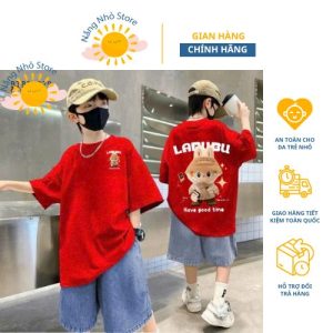 Set jean bé trai in Labubu Have a good time dễ thương cho bé trai