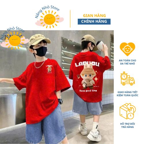 Set jean bé trai in Labubu Have a good time dễ thương cho bé trai