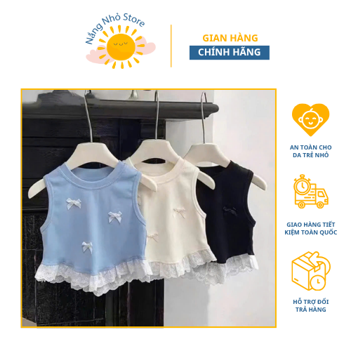 Áo ba lỗ ren gắn nơ dễ thương cho bé