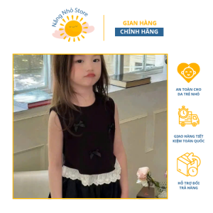 Áo ba lỗ ren gắn nơ dễ thương cho bé