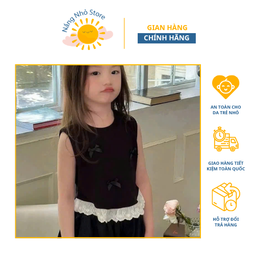 Áo ba lỗ ren gắn nơ dễ thương cho bé