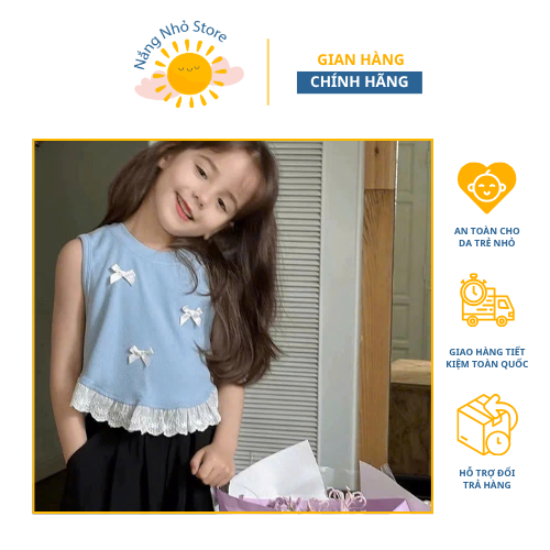 Áo ba lỗ ren gắn nơ dễ thương cho bé